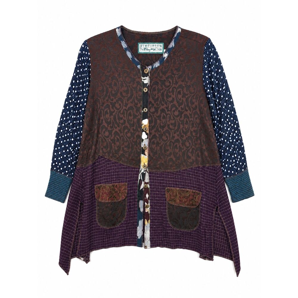 Nothing Matches Tunic Top Mixed Media Shirt Women's Sz XL (2) Artsy Boho Whimsy